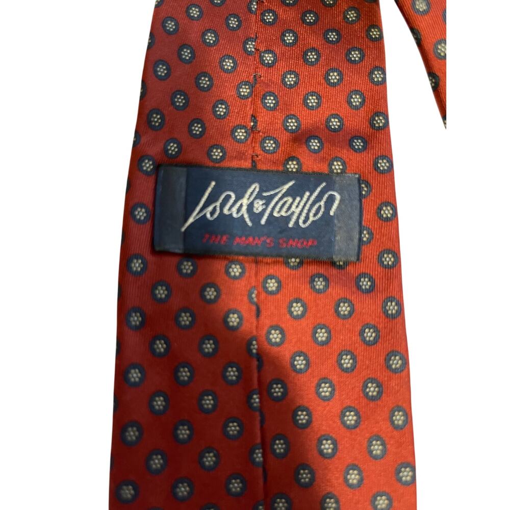 Vintage Lord & Taylor Men's Shop 100% Italian Silk Necktie Red Blue Polka Dot